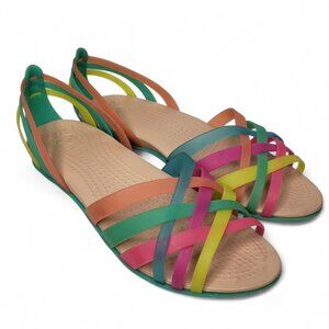 Crocs Isabella Huarache Shoes Women's Strappy Rainbow Flat Sandals Festival 10